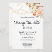 Blush & Peach Floral & Lichten wijzigen Datum Kaart (Voorkant / Achterkant)