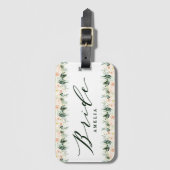 Blush peach floral + op maat gesneden bruiloft bagagelabel (Voorkant (verticaal))