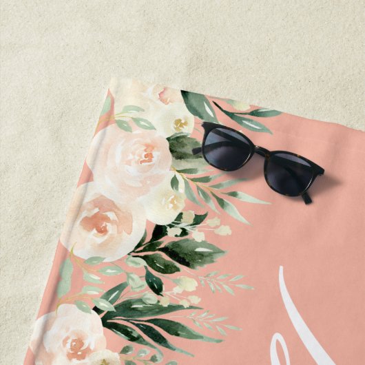 Blush peach floral + op maat gesneden bruiloft strandlaken (In situ)