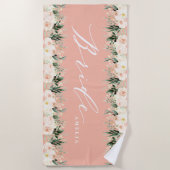 Blush peach floral + op maat gesneden bruiloft strandlaken (Voorkant)