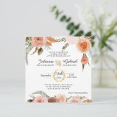 Blush Peach Floral Peony Waterverf Leaf Foliage Kaart (Staand voorkant)