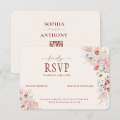 Blush Peach Floral QR Code RSVP Wedding Kaartje (Voorkant / Achterkant)
