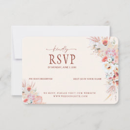 Blush Peach Floral QR Code RSVP Wedding Kaartje
