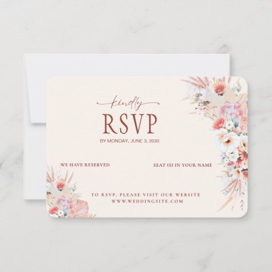 Blush Peach Floral QR Code RSVP Wedding Kaartje (Voorkant)