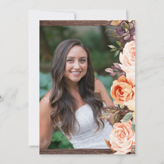 Blush & Peach Floral Rustic Afstuderen Foto v2 Kaart (Achterkant)