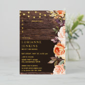 Blush & Peach Floral Rustic Afstuderen v2 Full Folie Uitnodiging (Staand Voorkant)