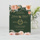Blush Peach Floral Twinkle Foliage Forest Green Kaart (Staand voorkant)