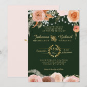 Blush Peach Floral Twinkle Foliage Forest Green Kaart (Voorkant / Achterkant)