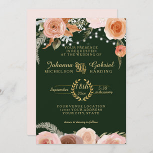 Blush Peach Floral Twinkle Foliage Forest Green Kaart