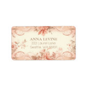 Blush Peach Floral Waterverf Romantisch Lijst Labe Etiket (Voorkant)