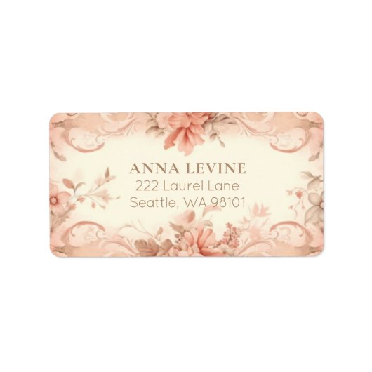 Blush Peach Floral Waterverf Romantisch Lijst Labe Etiket (Voorkant)