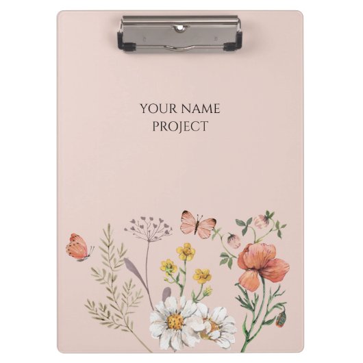Blush Peach Floral Wildflower Klembord (Voorkant)