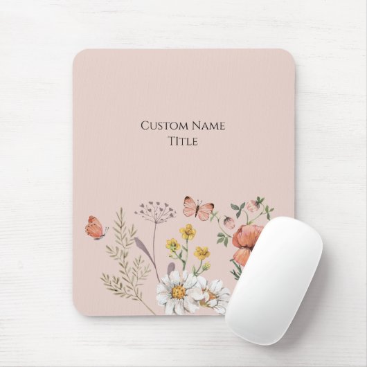 Blush Peach Floral Wildflower Muismat (Met muis)