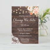 Blush Peach Floral Wood Light Change the Date Kaart (Staand voorkant)