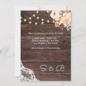 Blush Peach Floral Wood Light Change the Date Kaart (Achterkant)