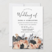 Blush Peach Flowers Elegant Wedding Kaart (Voorkant)