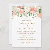 Blush Peach Gold Rustic Bloemen Huwelijksuitnodigi Kaart (Voorkant)