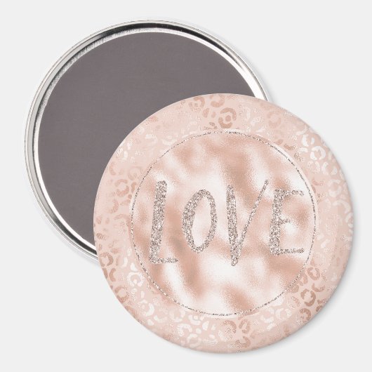 Blush Peach Leopard print Glitter Love Magneet (Voorkant / Achterkant)