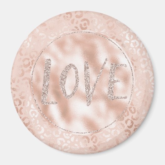 Blush Peach Leopard print Glitter Love Magneet (Voorkant)