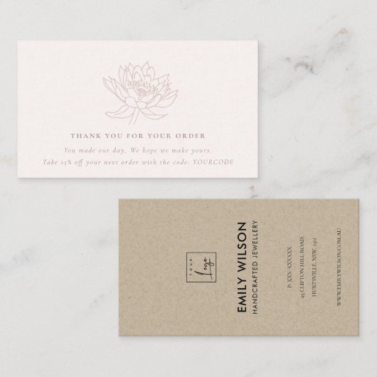 BLUSH PEACH LOTUS FLORA LOGO TOONT DANK U VISITEKAARTJE (Voorkant / Achterkant)