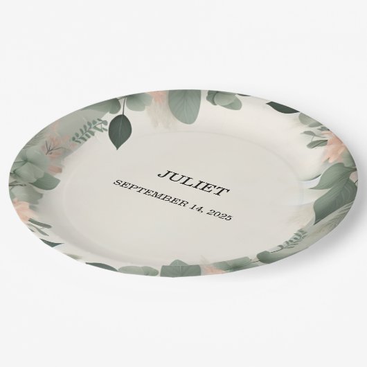 Blush Peach Mint Moss Sage Groen Vrijgezellenfeest Papieren Bordje (Gekanteld)