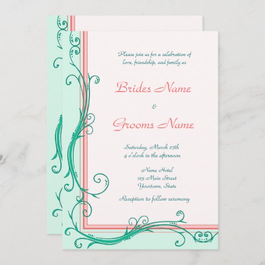 Blush Peach & Mint Weddenschap Kaart (Voorkant / Achterkant)