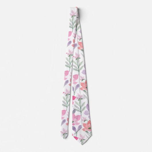 Blush Peach Modern Trendy Floral Pattern Wedding Stropdas (Achterkant)