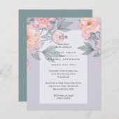 Blush Peach PEONIES Blue Wedding Invite BUDGET (Voorkant / Achterkant)