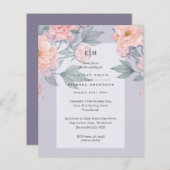 Blush Peach PEONIES Blue Wedding Invite BUDGET (Voorkant / Achterkant)