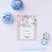 Blush Peach PEONIES Blue Wedding Invite BUDGET Flyer (Enkel)