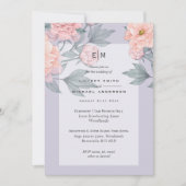 Blush Peach PEONIES Blue Wedding Invite Reception (Voorkant)