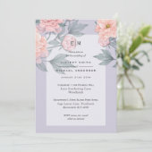 Blush Peach PEONIES Blue Wedding Invite Reception (Staand voorkant)