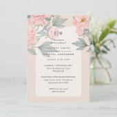 Blush Peach PEONIES Sage Weddenschap Uitnodigen to (Staand voorkant)