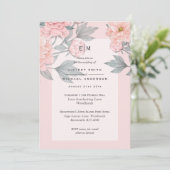 Blush Peach PEONIES Sage Weddenschap Uitnodigen to (Staand voorkant)