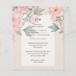 Blush Peach PEONIES Sage Weddenschap Uitnodigen to Flyer