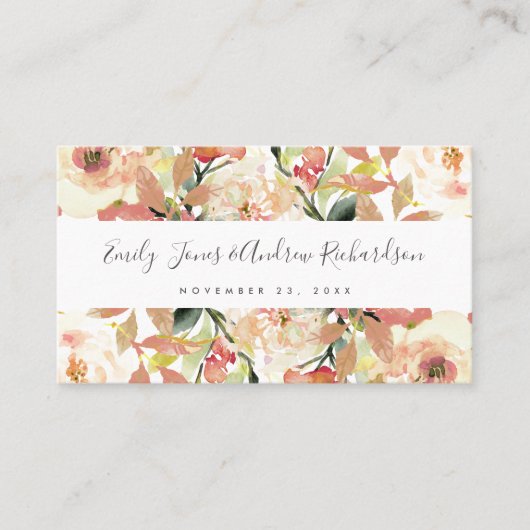 BLUSH PEACH PINK WATERVERF FLORAL PLACE CARDS VISITEKAARTJE (Voorkant)