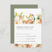 BLUSH PEACH PINK WATERVERF FLORAL WEDDING RSVP INFORMATIEKAARTJE (Voorkant / Achterkant)
