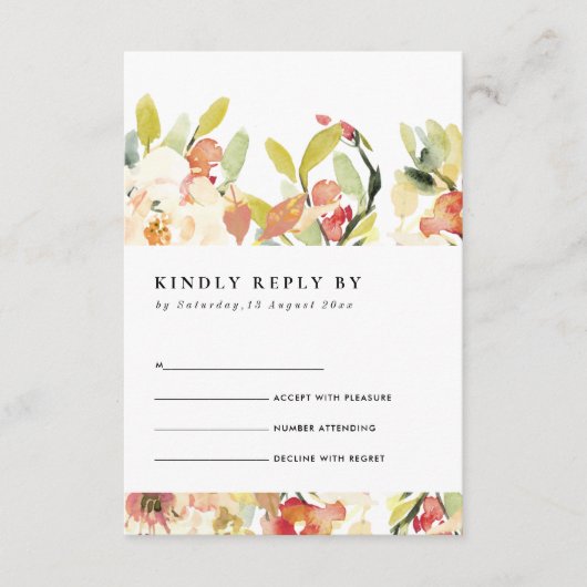 BLUSH PEACH PINK WATERVERF FLORAL WEDDING RSVP INFORMATIEKAARTJE (Voorkant)