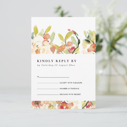 BLUSH PEACH PINK WATERVERF FLORAL WEDDING RSVP INFORMATIEKAARTJE (Staand voorkant)