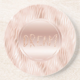Blush Peach Pink Zebra print Glitter Dream Zandsteen Onderzetter