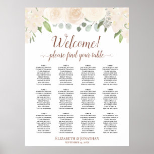 Blush Peach Roos 12 Table Wedding Seating Chart Poster