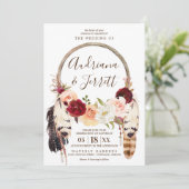 Blush & Peach Roos Boho Dreamcatcher bruiloft Kaart (Staand voorkant)