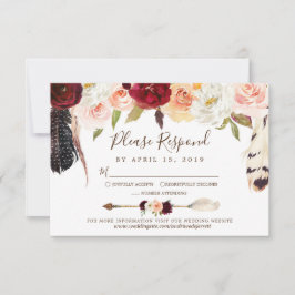 Blush & Peach Roos Dream Catcher Boho Bruiloft RSVP Kaartje