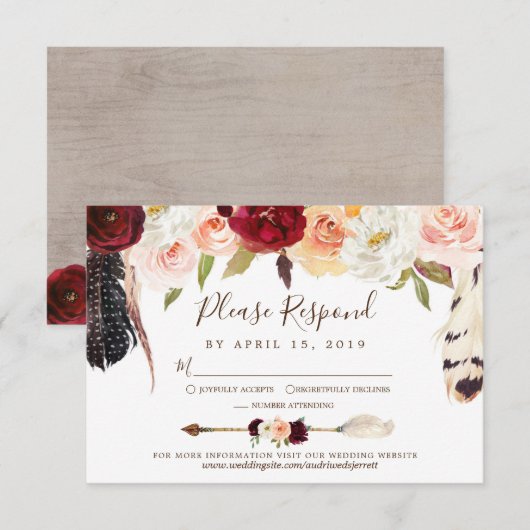 Blush & Peach Roos Dream Catcher Boho Bruiloft RSVP Kaartje (Voorkant / Achterkant)