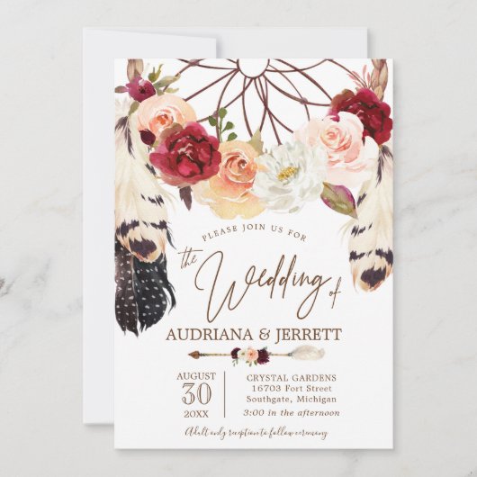 Blush & Peach Roos Dreamcatcher Boho Bruiloft Kaart (Voorkant)