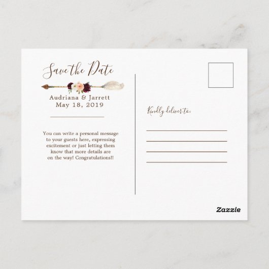 Blush & Peach Roos Dreamweaver Boho Save the Date Briefkaart (Achterkant)