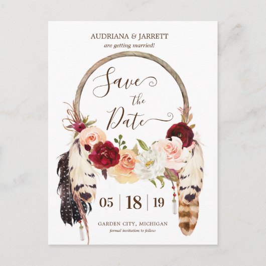 Blush & Peach Roos Dreamweaver Boho Save the Date Briefkaart (Voorkant)