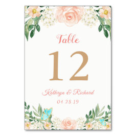 Blush Peach Roos Garden Wedding Table Number Kaart