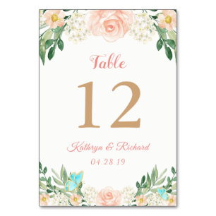 Blush Peach Roos Garden Wedding Table Number Kaart