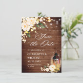 Blush Peach Roos Lantern Rustic Wood Weddenschap Save The Date (Staand voorkant)